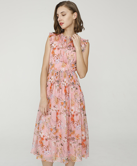 2024 Spring Summer - Floral print silk-chiffon dress